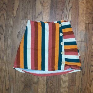 Lush Striped Linen Button Front Mini Skirt, Sz Small